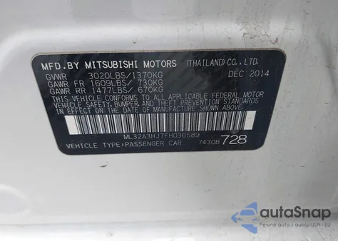 2015 Mitsubishi Mirage De from USA, damaged, VIN ML32A3HJ7FH036589